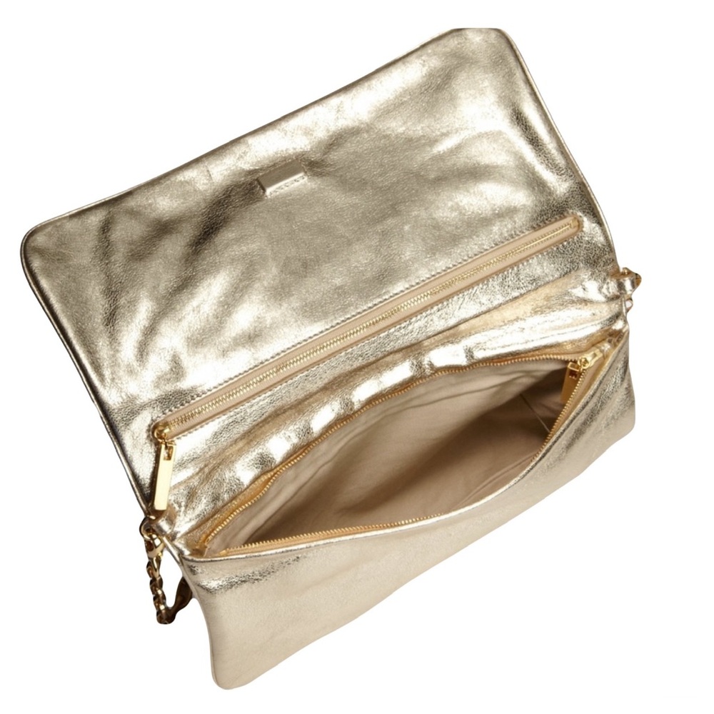 SOLD!!Tory Burch Metallic Gold Leather Reva Chain Shoulder Bag / Clutch w/ COA - Picture 13 of 16